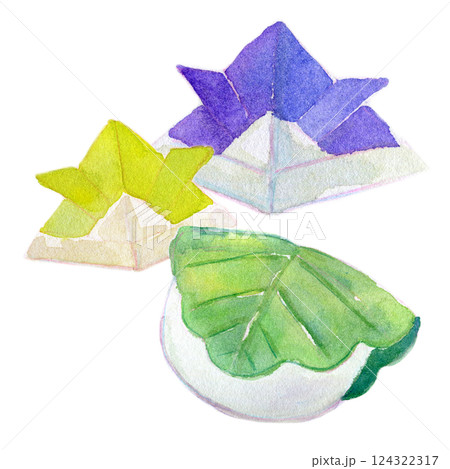 水彩イラスト 柏餅と折り紙の兜 5月のイメージ 水彩イラスト 柏餅と折り紙の兜 5月のイメージ 124322317