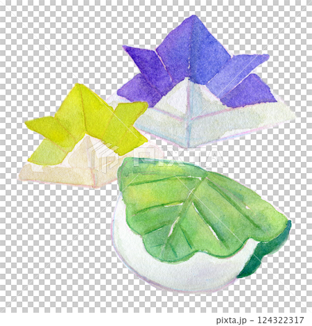 水彩イラスト 柏餅と折り紙の兜 5月のイメージ 水彩イラスト 柏餅と折り紙の兜 5月のイメージ 124322317