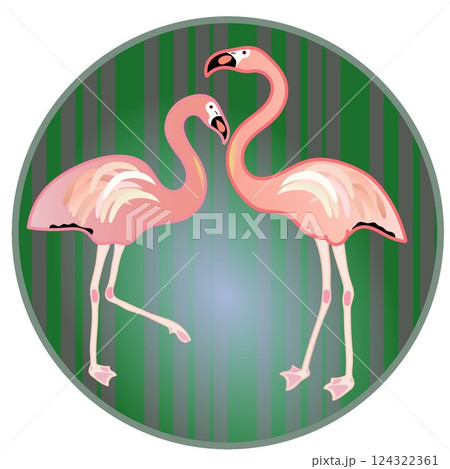 フラミンゴの円形飾り枠イラスト 124322361