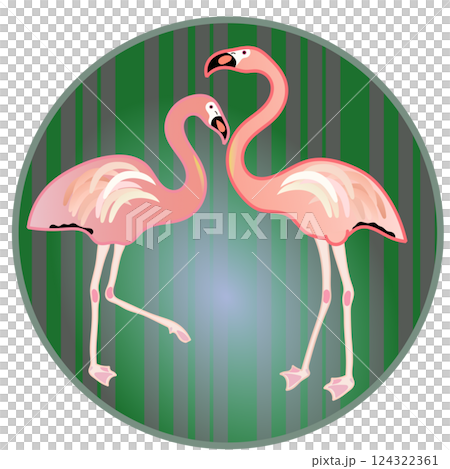 フラミンゴの円形飾り枠イラスト 124322361