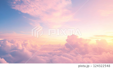 soft pastel sky with fluffy clouds at sunsetのイラスト素材 [124322548] - PIXTA