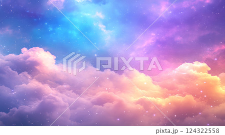 dreamy pastel sky with colorful clouds and stars 124322558