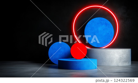 Abstract scene with neon lights and geometric shapes 124322569