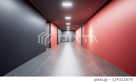 Modern corridor with red and gray walls 124322679