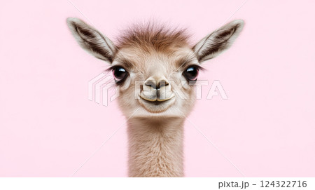 Cute llama on pink background, smiling Cute llama on pink background, smiling 124322716