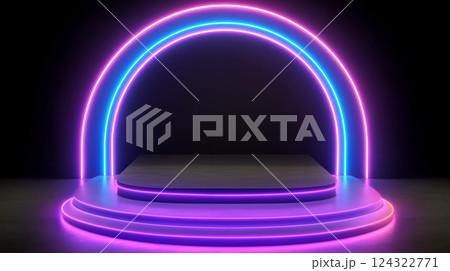 Neon arch with glowing lights on stage 124322771