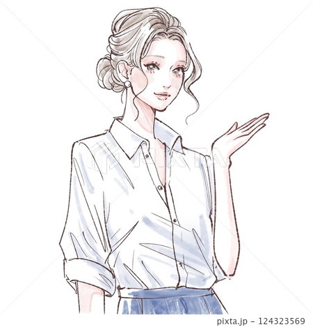 スーツを着て案内している女性 スーツを着て案内している女性 124323569