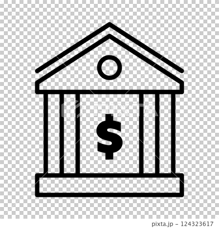 ドルマークが入った銀行のモノクロアイコン 124323617