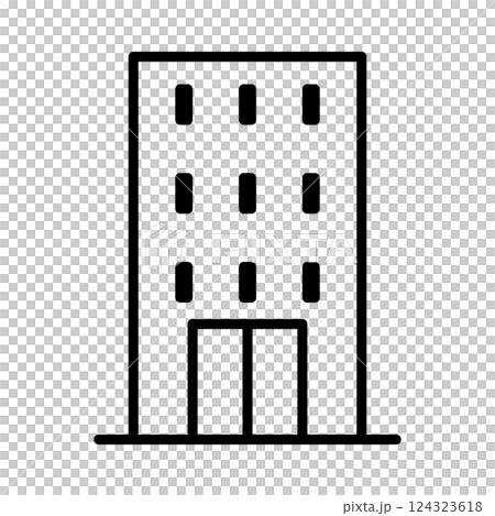 不動産投資や資産運用イメージのビルのモノクロアイコン 124323618