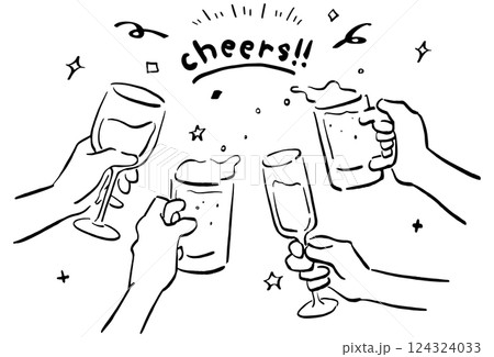 乾杯の手描きベクターイラスト 乾杯の手描きベクターイラスト 124324033