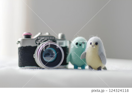 フェルトでできたカメラとオットセイ(3D) フェルトでできたカメラとオットセイ(3D) 124324118
