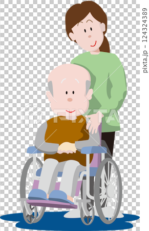 坐在輪椅上的老人和虛弱的支持者 124324389