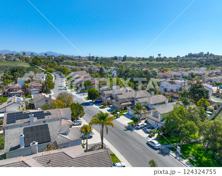Aerial view houses in Scripps and Poway in San Diego, South California, USA 124324755