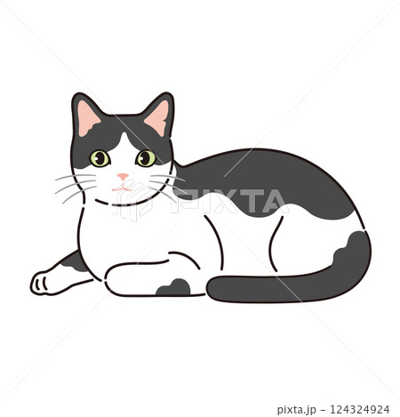 座っている白黒猫のイラスト 124324924