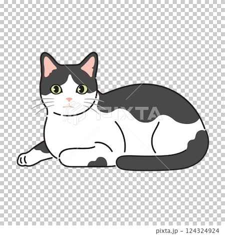 座っている白黒猫のイラスト 124324924