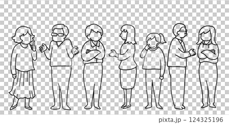 各種人在討論和提問的線條藝術插圖 124325196