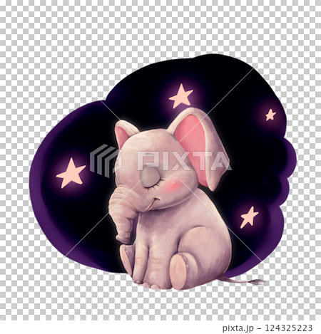 Cute little sleeping elephant, hand-drawn animal illustration. Cute little sleeping elephant, hand-drawn animal illustration. 124325223