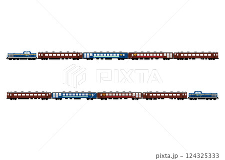 DL大樹 14系+12系展望車2両+14系のベクターイラスト DL大樹 14系+12系展望車2両+14系のベクターイラスト 124325333