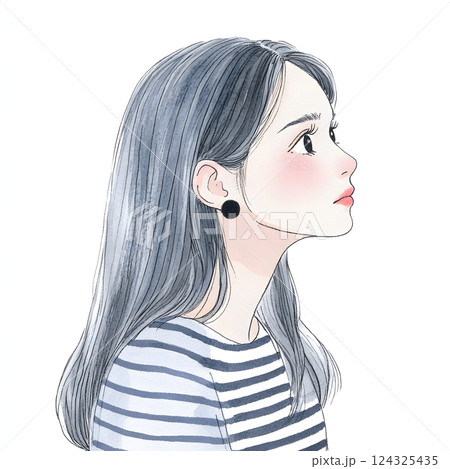 横顔の女性のイラスト。ナチュラルな美しさと落ち着いた雰囲気 横顔の女性のイラスト。ナチュラルな美しさと落ち着いた雰囲気 124325435