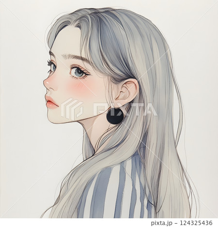 横顔の女性のイラスト。ナチュラルな美しさと落ち着いた雰囲気 横顔の女性のイラスト。ナチュラルな美しさと落ち着いた雰囲気 124325436