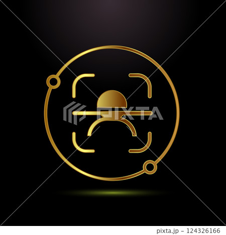 Face recognition icon design illustration, Face scanning sign, biometric icon in gold color style 124326166