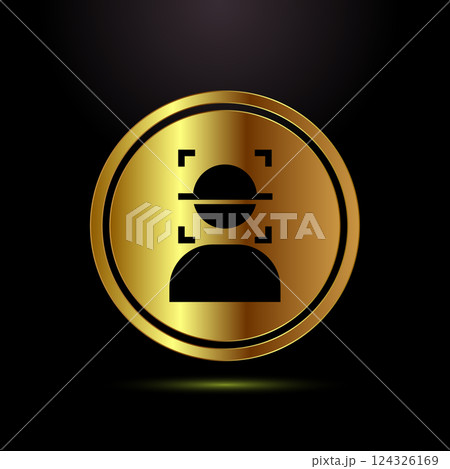 Face recognition icon design illustration, Face scanning sign, biometric icon in gold color style 124326169