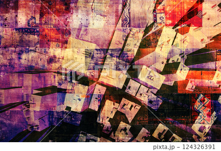 Old cardboard texture with grunge pattern. Horizontal or vertical retro backdrop with paper texture with urban style pattern. Vintage cardboard background with abstract decor. Copy space for text 124326391