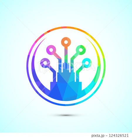Fiber optic cable icon design illustration. Electric wire sign, digital internet, low poly style 124326521