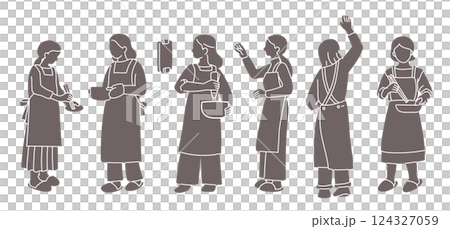 Vector silhouette of a woman cooking in the kitchen 124327059