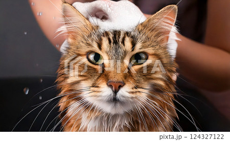シャンプーされる猫(AI生成画像) シャンプーされる猫(AI生成画像) 124327122