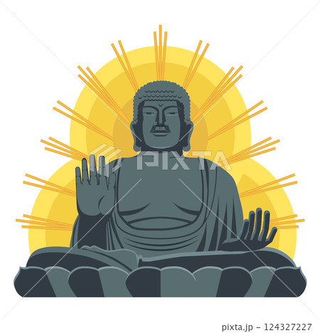 日本の人気観光地　東大寺　奈良の大仏のフラットデザインのイラスト　白背景 124327227
