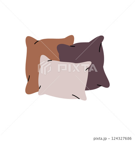 Three cozy pillows. Warm fluffy pillows. Vector illustration. 124327686