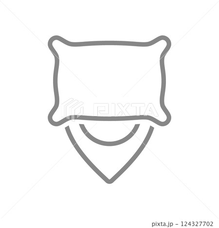 Pillow with map pointer line icon. Sleeping place location symbol. Vector illustration. Pillow with map pointer line icon. Sleeping place location symbol. Vector illustration. 124327702