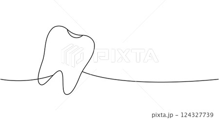 Tooth one line continuous drawing. Human internal organ continuous one line illustration. 124327739