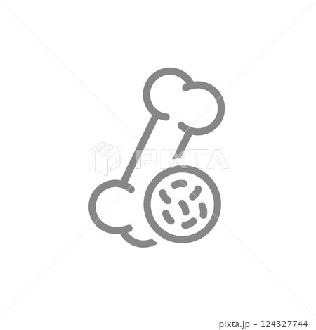 Human bone with bacteria line icon. Disease internal organ, bones infection symbol. Vector illustration. 124327744