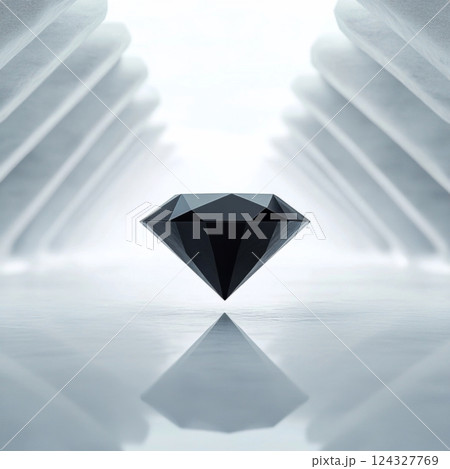 近代的な空間で浮かぶ黒いダイヤモンドの美しさと神秘 124327769