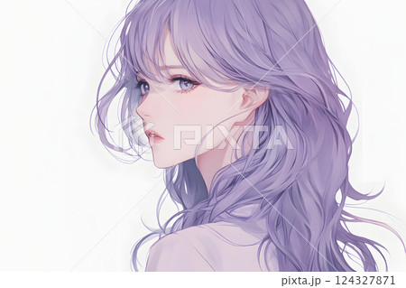 横顔の美しい紫髪のアニメ風女性イラスト、繊細で幻想的な雰囲気 横顔の美しい紫髪のアニメ風女性イラスト、繊細で幻想的な雰囲気 124327871