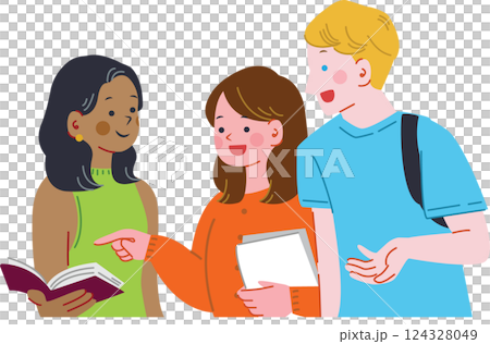 一名日本女性在留學期間與國際友人交談 一名日本女性在留學期間與國際友人交談 124328049