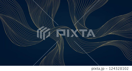 Vector wave line gold background, japanese abstract art texture. Sea, flow, river fancy curve graphic Vector wave line gold background, japanese abstract art texture. Sea, flow, river fancy curve graphic 124328102