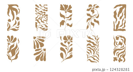 Abstract trendy flower aesthetic, boho y2k nature hand drawn poster, retro geometric print. Line groovy organic graphic. 124328281