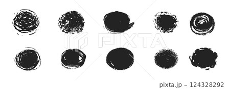 Scribble textured brush stroke ink or paint round splatter. Abstract grunge stain enso border, frame, hand drawn textured punk style asian design element Scribble textured brush stroke ink or paint round splatter. Abstract grunge stain enso border, frame, hand drawn textured punk style asian design element 124328292