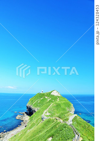 北海道　青空と青い海の神威岬 124328453