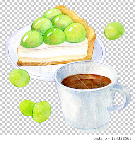 水彩插圖馬斯喀特蛋塔套餐 124328565