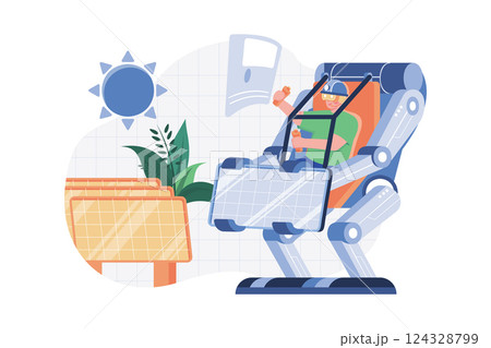 A male engineer is wearing a virtual reality headset to check solar panel projects in the office 124328799