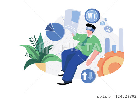 Businessman use VR virtual reality glasses and experiences of metaverse virtual world for business future 124328802