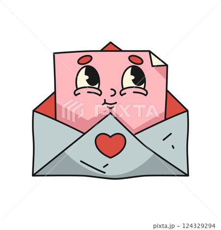 Love letter or loving message retro icon. Vector sign for lover relationship or wedding, marriage invitation. Vintage character with face expression, passion or affection mail. Valentines day greeting Love letter or loving message retro icon. Vector sign for lover relationship or wedding, marriage invitation. Vintage character with face expression, passion or affection mail. Valentines day greeting 124329294