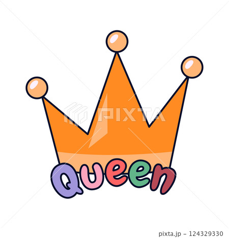Crown with queen word vector icon. Symbol of woman royalty or women power, female leadership. Tiara for monarchy and noble status. Femininity regal emblem of authority and strength. Throne tradition. 124329330