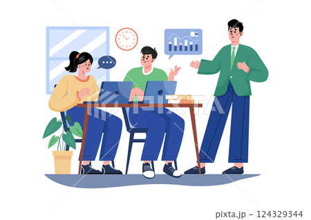 Startup Company Team Meeting In An Office 124329344