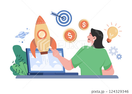 Girl Thinking About The Startup Idea Girl Thinking About The Startup Idea 124329346