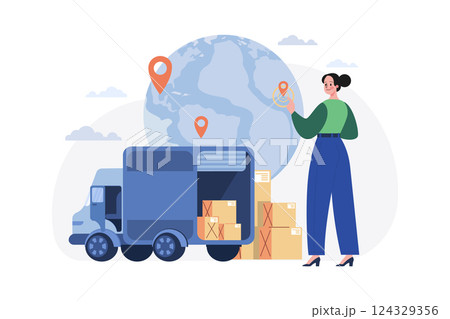Global Logistics Delivery Network Illustration concept on white background Global Logistics Delivery Network Illustration concept on white background 124329356